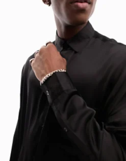 Tall*DESIGN Oversized Satin Shirt In Black