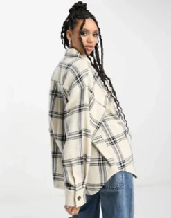 Shirts*DESIGN Oversized Shacket With Pockets In Mono Check