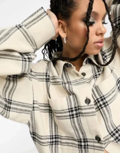 Shirts*DESIGN Oversized Shacket With Pockets In Mono Check