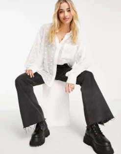 Shirts*DESIGN Oversized Shirt In Dobby White