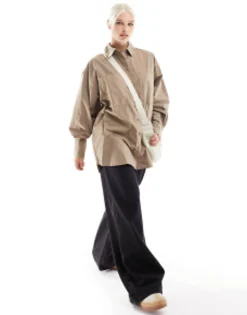 Shirts*DESIGN Oversized Shirt In Taupe Chocolate