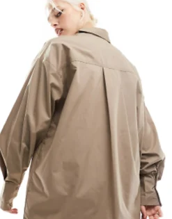 Shirts*DESIGN Oversized Shirt In Taupe Chocolate