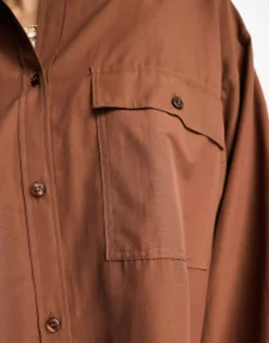 Shirts*DESIGN Oversized Shirt With Wide Cuff Detail In Brown Chocolate