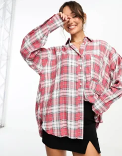 Shirts*DESIGN Oxford Shirt In Red & White Check