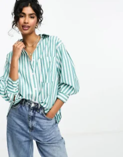 Shirts*DESIGN Oxford Shirt In Green Stripe