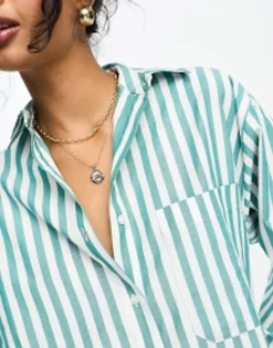 Shirts*DESIGN Oxford Shirt In Green Stripe