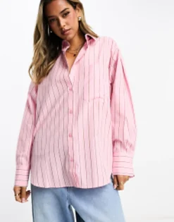 Shirts*DESIGN Oxford Shirt In Pink And Burgundy Stripe Pink/Burgundy