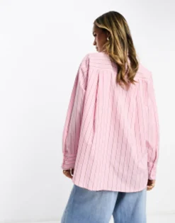Shirts*DESIGN Oxford Shirt In Pink And Burgundy Stripe Pink/Burgundy