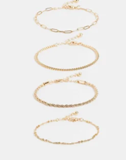 Gifts*DESIGN Pack Of 4 Fine Chain Bracelets In Tone Gold
