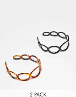 Hair Accessories*DESIGN Pack Of 2 Headband With Circle In Black And Tort Multi