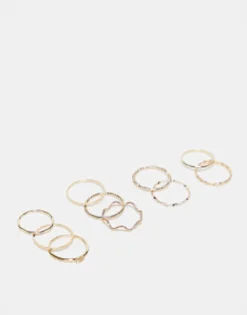 Gifts*DESIGN Pack Of 12 Rings With Twist Details And Engraved s In Tone Gold