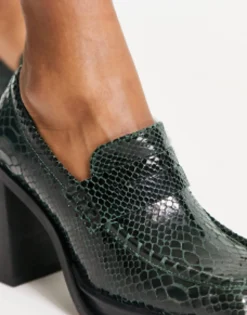 Loafers*DESIGN Paterson Premium Leather Heeled Loafers In Green Snake