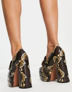 Loafers*DESIGN Perla Platform Heeled Loafers In Snake