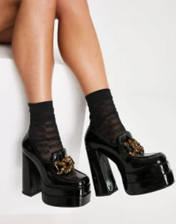 Loafers*DESIGN Perla Platform Heeled Loafers In Black