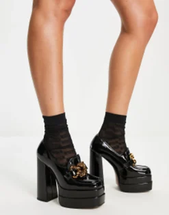 Loafers*DESIGN Perla Platform Heeled Loafers In Black