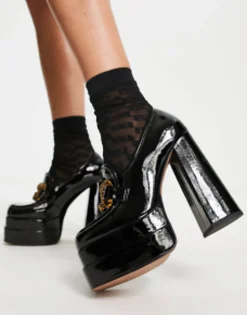 Loafers*DESIGN Perla Platform Heeled Loafers In Black