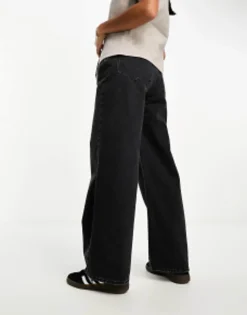 Petite*Petite Design Dad Jeans In Washed Black