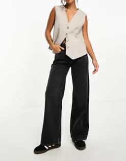 Petite*Petite Design Dad Jeans In Washed Black