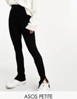 Petite*Petite Design Legging With Side Split In Black