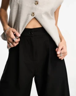 Trousers & Leggings*DESIGN Petite Relaxed Dad Trouser In Black