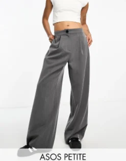 Trousers & Leggings*DESIGN Petite Relaxed Dad Trouser In Grey