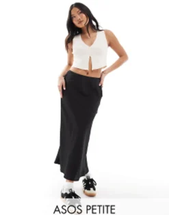 Skirts*DESIGN Petite Satin Bias Midi Skirt In Black