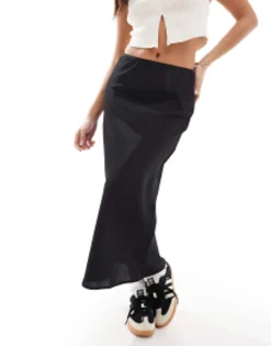 Skirts*DESIGN Petite Satin Bias Midi Skirt In Black