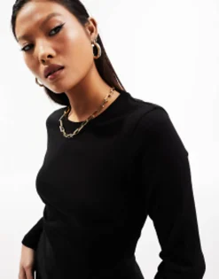 Petite*Petite Design Ultimate Slim Fit T-Shirt With Long Sleeves In Cotton In Black