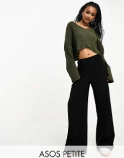 Petite*DESIGN Petite Wide Leg Jersey Suit Trouser In Black