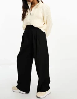 Trousers & Leggings*DESIGN Petite Wide Leg Trouser In Black