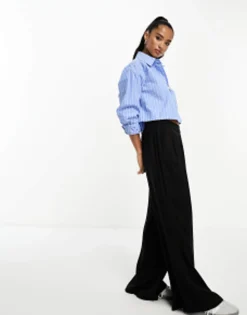 Trousers & Leggings*DESIGN Petite Wide Leg Trouser In Black