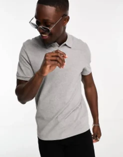 Polo Shirts*DESIGN Pique Polo Shirt In Grey Marl