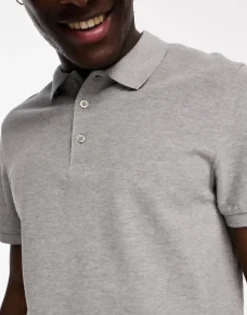 Polo Shirts*DESIGN Pique Polo Shirt In Grey Marl