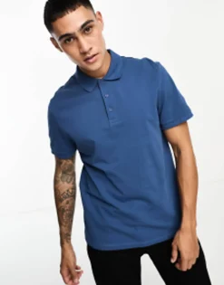 Polo Shirts*DESIGN Pique Polo Shirt In Blue Ensign Blue