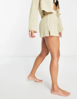 Swimwear & Beachwear*DESIGN Pocket Oversized Beach Co Ord In Double Gauze In Oatmeal