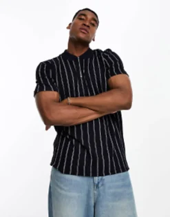 Polo Shirts*DESIGN Polo T-Shirt In White Stripe Navy