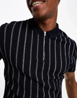 Polo Shirts*DESIGN Polo T-Shirt In White Stripe Navy