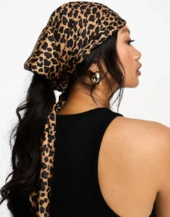 Hair Accessories*DESIGN Polysatin Large Headscarf In Leopard Print In Neutral Beige