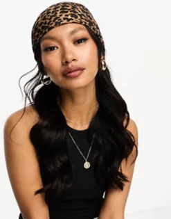 Hair Accessories*DESIGN Polysatin Large Headscarf In Leopard Print In Neutral Beige