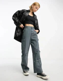 Shirts*DESIGN Pu Oversized Shirt With Wide Cuff Detail In Black