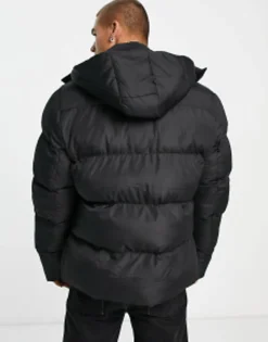 Tall*DESIGN Puffer Jacket With Detachable Hood In Black