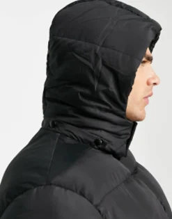Tall*DESIGN Puffer Jacket With Detachable Hood In Black