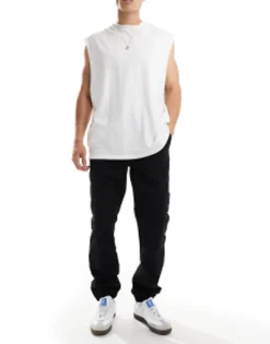 Tall*DESIGN Pull On Cargo Jogger In With Elasticated Waist Black