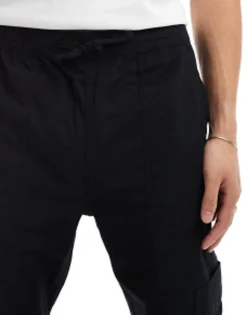 Tall*DESIGN Pull On Cargo Jogger In With Elasticated Waist Black