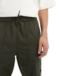 Trousers & Chinos*DESIGN Pull On Cargo Jogger In With Elasticated Waist Khaki
