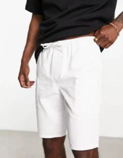Shorts*DESIGN Pull On Regular Length Denim Cargo Shorts In White