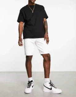 Shorts*DESIGN Pull On Regular Length Denim Cargo Shorts In White