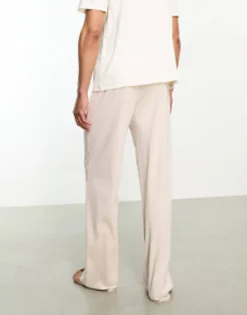 Tracksuits*DESIGN Pyjama Lounge Set With T-Shirt And Trousers In Rib Beige