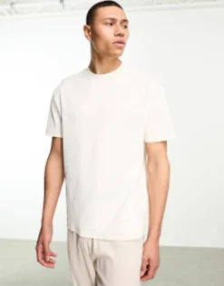 Tracksuits*DESIGN Pyjama Lounge Set With T-Shirt And Trousers In Rib Beige