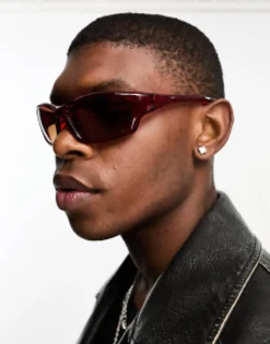 Sunglasses*DESIGN Racer Sunglasses With Tinted Lens In Crystal Red